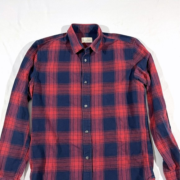 Marine Layer Red and Blue Plaid Casual Button Down Shirt - Picture 2 of 7